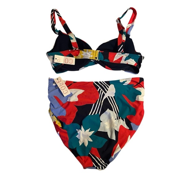 Cole Of California 2 Piece Bikini High Cut Bottom Twist Underwire Top Womens 14 - Picture 2 of 13